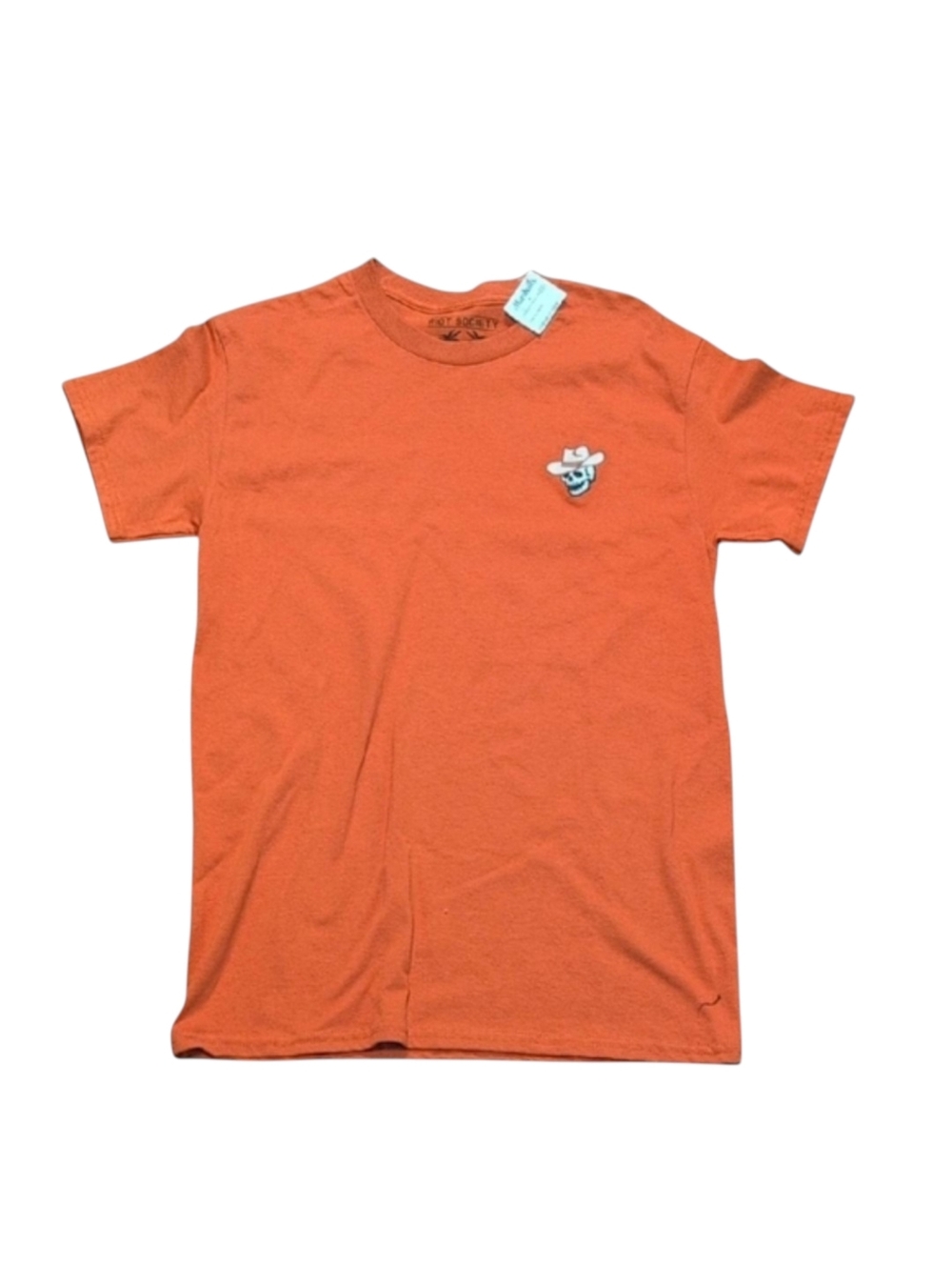 Riot Society Orange Short Sleeve Tee Embroidered Cowboy Skull Size Small